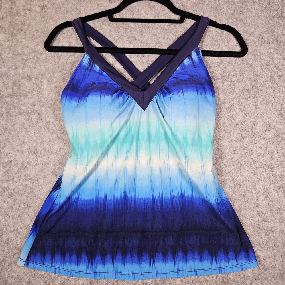 Jaclyn Smith Blue Ombre Gradient Strappy Tankini Top Summer Vacation Swim Sz 10
